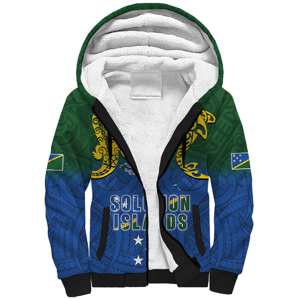Solomon Islands Sherpa Hoodie The Guardians-Tribal Crocodile and Shark Melanesian Tattoo LT03 Unisex Green - Polynesian Pride