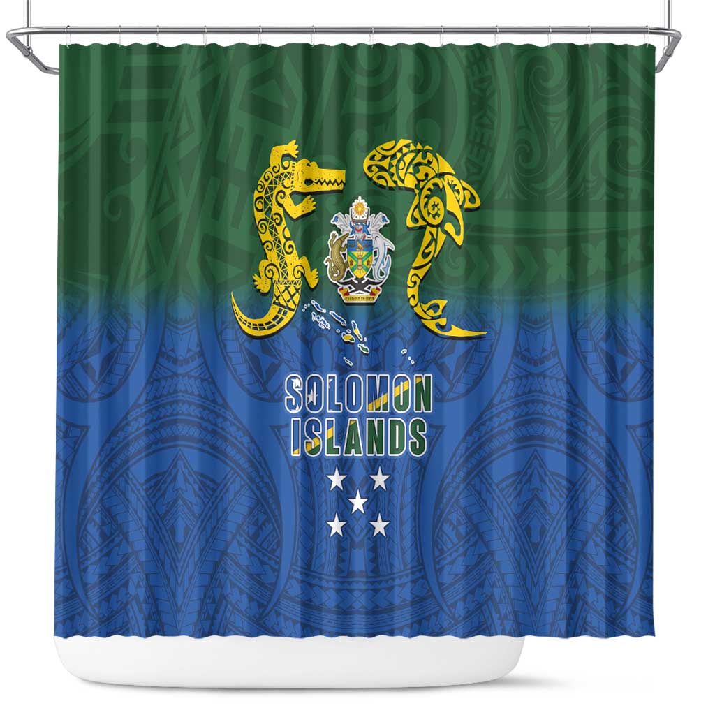 Solomon Islands Shower Curtain The Guardians-Tribal Crocodile and Shark Melanesian Tattoo LT03 Green - Polynesian Pride