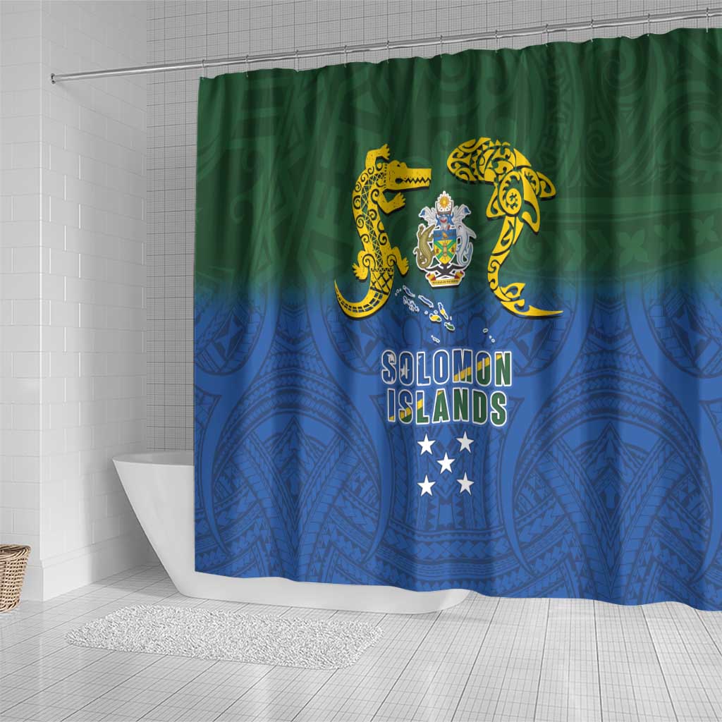 Solomon Islands Shower Curtain The Guardians-Tribal Crocodile and Shark Melanesian Tattoo LT03 - Polynesian Pride