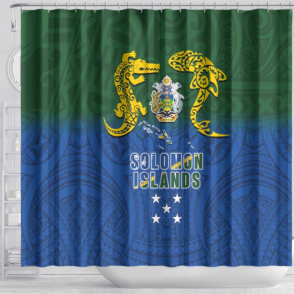 Solomon Islands Shower Curtain The Guardians-Tribal Crocodile and Shark Melanesian Tattoo LT03 - Polynesian Pride