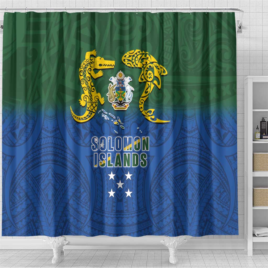 Solomon Islands Shower Curtain The Guardians-Tribal Crocodile and Shark Melanesian Tattoo LT03 - Polynesian Pride