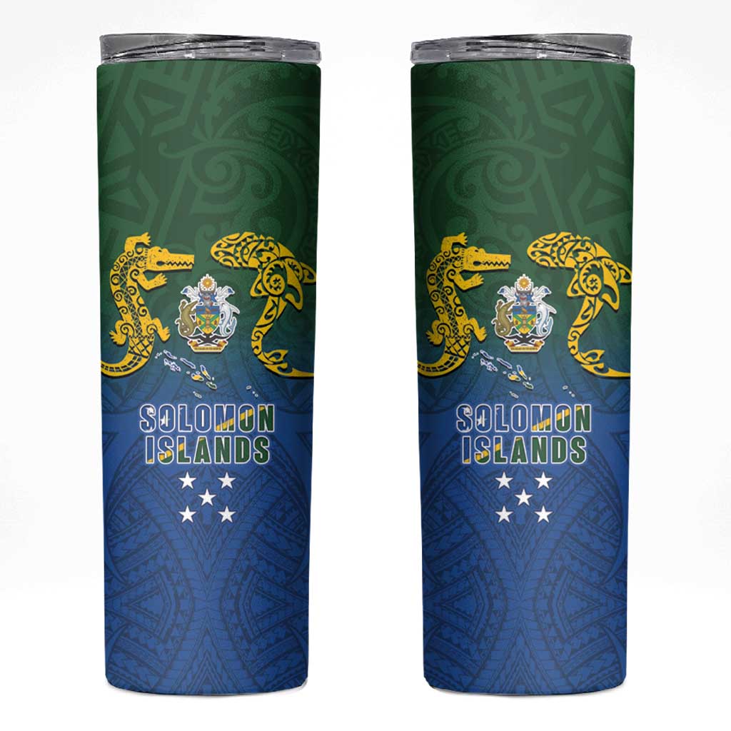 Solomon Islands Skinny Tumbler The Guardians-Tribal Crocodile and Shark Melanesian Tattoo LT03 Green - Polynesian Pride
