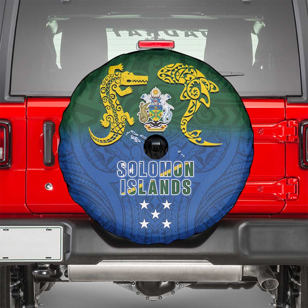 Solomon Islands Spare Tire Cover The Guardians-Tribal Crocodile and Shark Melanesian Tattoo LT03 - Polynesian Pride