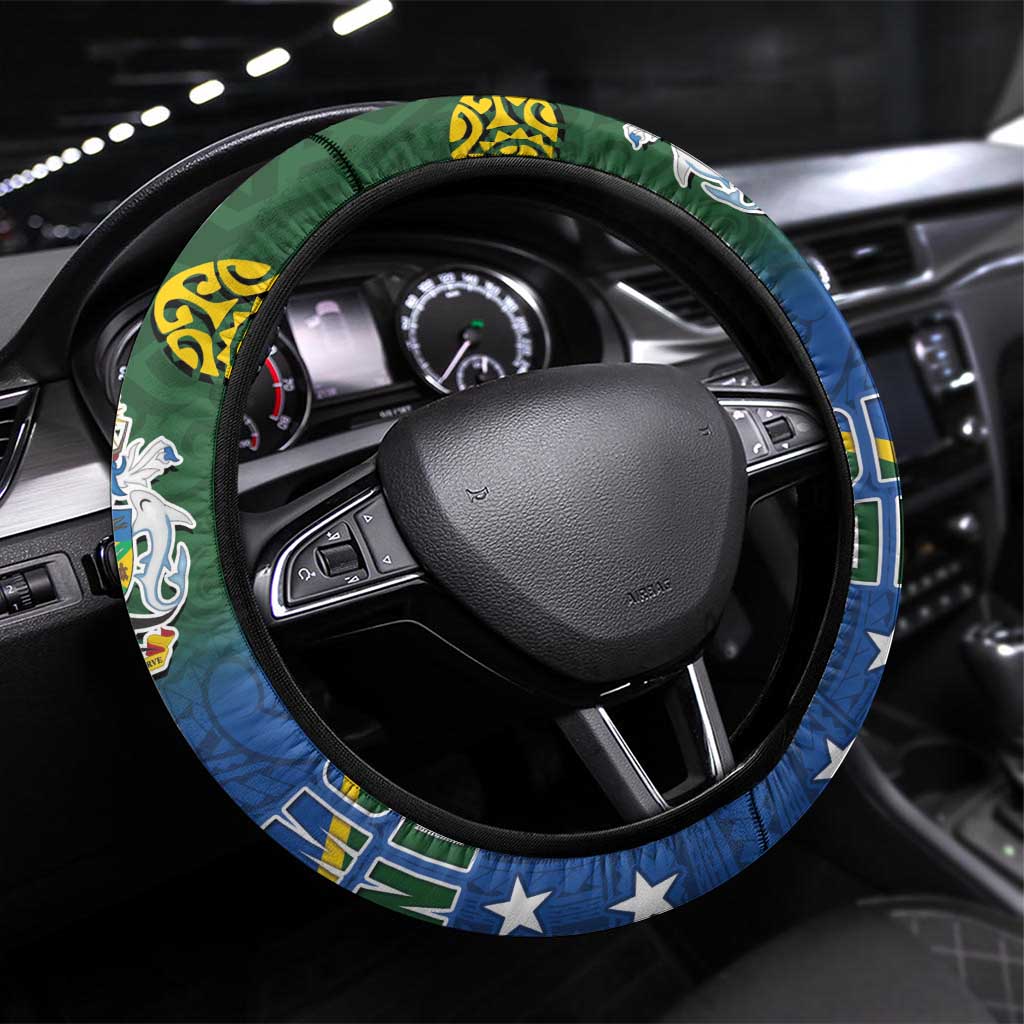 Solomon Islands Steering Wheel Cover The Guardians-Tribal Crocodile and Shark Melanesian Tattoo