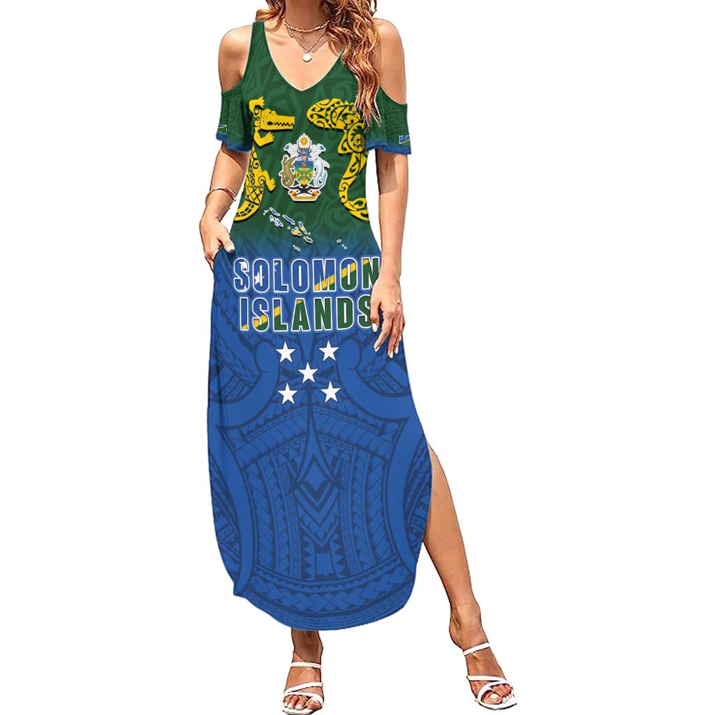 Solomon Islands Summer Maxi Dress The Guardians-Tribal Crocodile and Shark Melanesian Tattoo