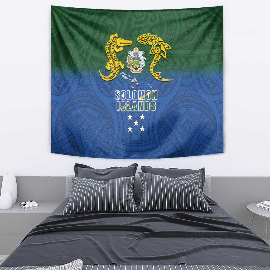 Solomon Islands Tapestry The Guardians-Tribal Crocodile and Shark Melanesian Tattoo