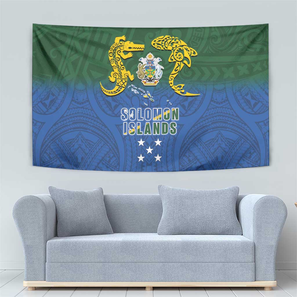 Solomon Islands Tapestry The Guardians-Tribal Crocodile and Shark Melanesian Tattoo