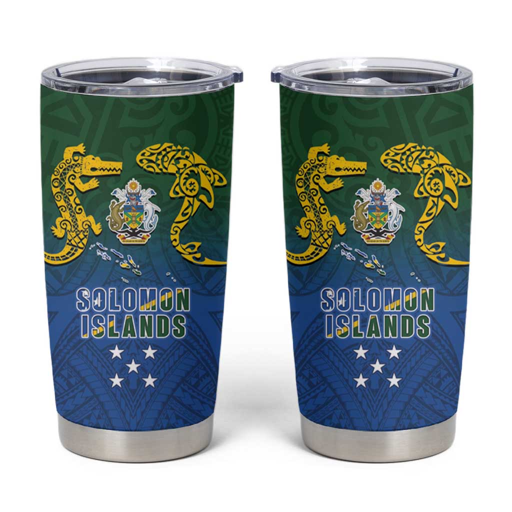 Solomon Islands Tumbler Cup The Guardians-Tribal Crocodile and Shark Melanesian Tattoo LT03 Green - Polynesian Pride