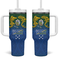Solomon Islands Tumbler With Handle The Guardians-Tribal Crocodile and Shark Melanesian Tattoo LT03 One Size: 40 oz Green - Polynesian Pride