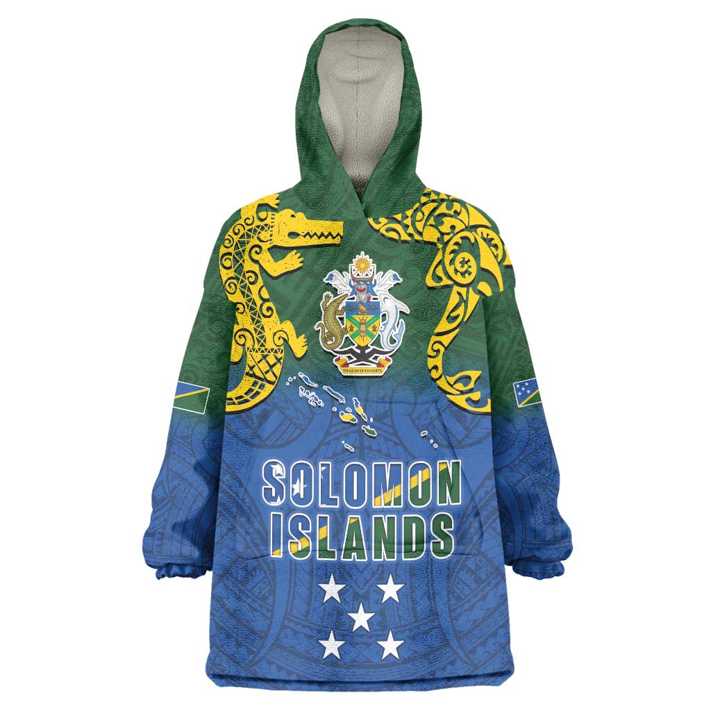 Solomon Islands Wearable Blanket Hoodie The Guardians-Tribal Crocodile and Shark Melanesian Tattoo LT03 One Size Green - Polynesian Pride