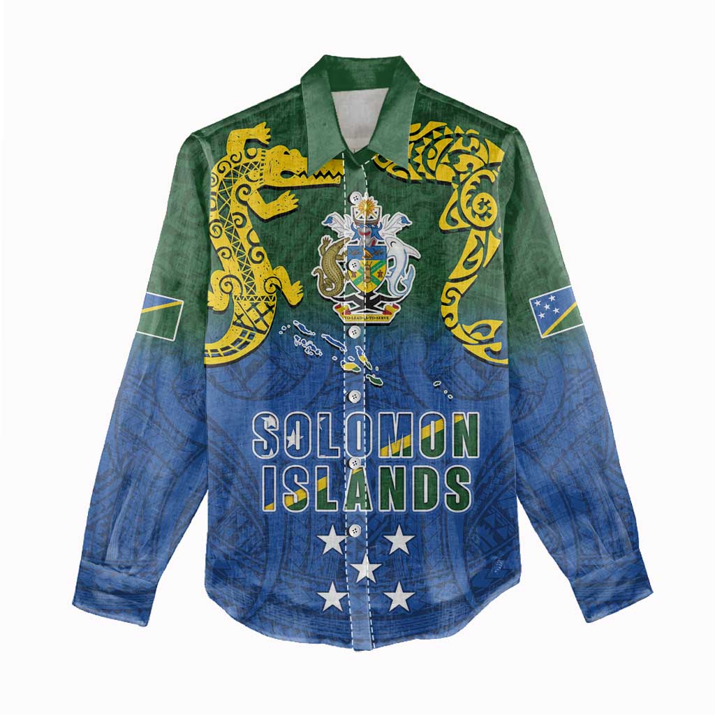 Solomon Islands Women Casual Shirt The Guardians-Tribal Crocodile and Shark Melanesian Tattoo LT03 - Polynesian Pride