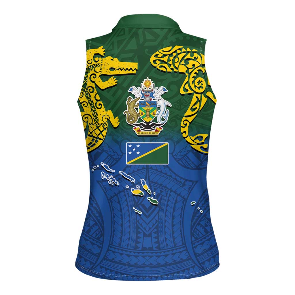 Solomon Islands Women Sleeveless Polo Shirt The Guardians-Tribal Crocodile and Shark Melanesian Tattoo LT03 - Polynesian Pride