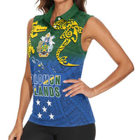 Solomon Islands Women Sleeveless Polo Shirt The Guardians-Tribal Crocodile and Shark Melanesian Tattoo LT03 - Polynesian Pride