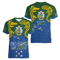 Solomon Islands Women V-Neck T-Shirt The Guardians-Tribal Crocodile and Shark Melanesian Tattoo LT03 - Polynesian Pride