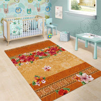 Hawaii Hibiscus Area Rug Turtles and Tribal Motifs Vintage Floral Style LT03 - Polynesian Pride