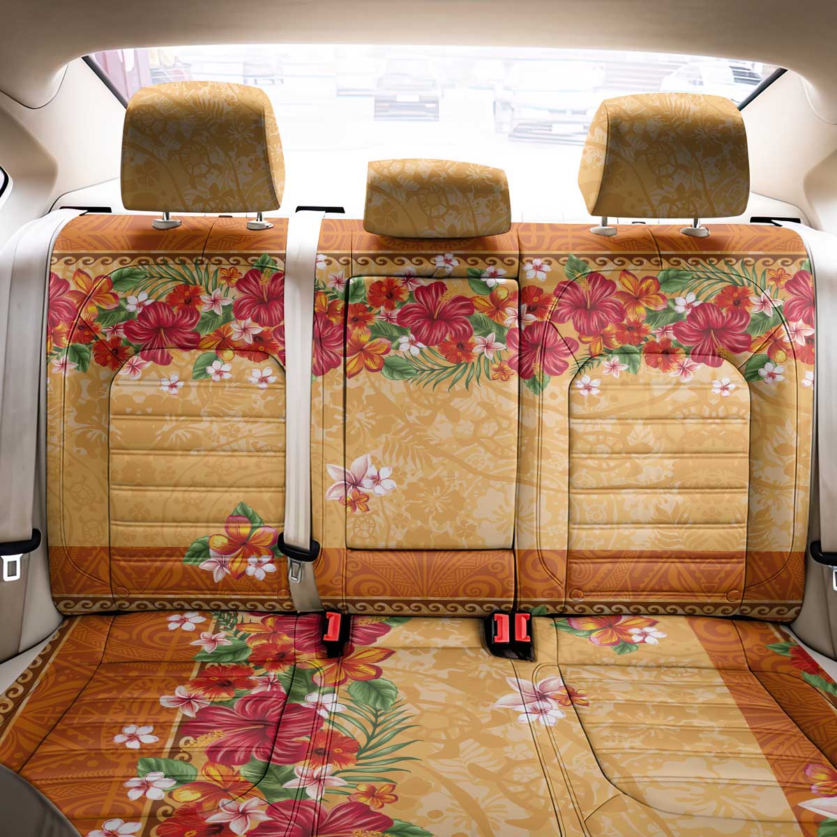 Hawaii Hibiscus Back Car Seat Cover Turtles and Tribal Motifs Vintage Floral Style LT03 - Polynesian Pride