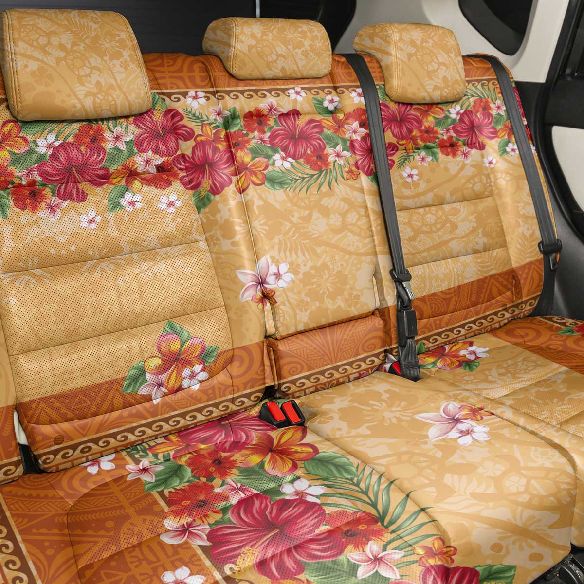 Hawaii Hibiscus Back Car Seat Cover Turtles and Tribal Motifs Vintage Floral Style LT03 - Polynesian Pride