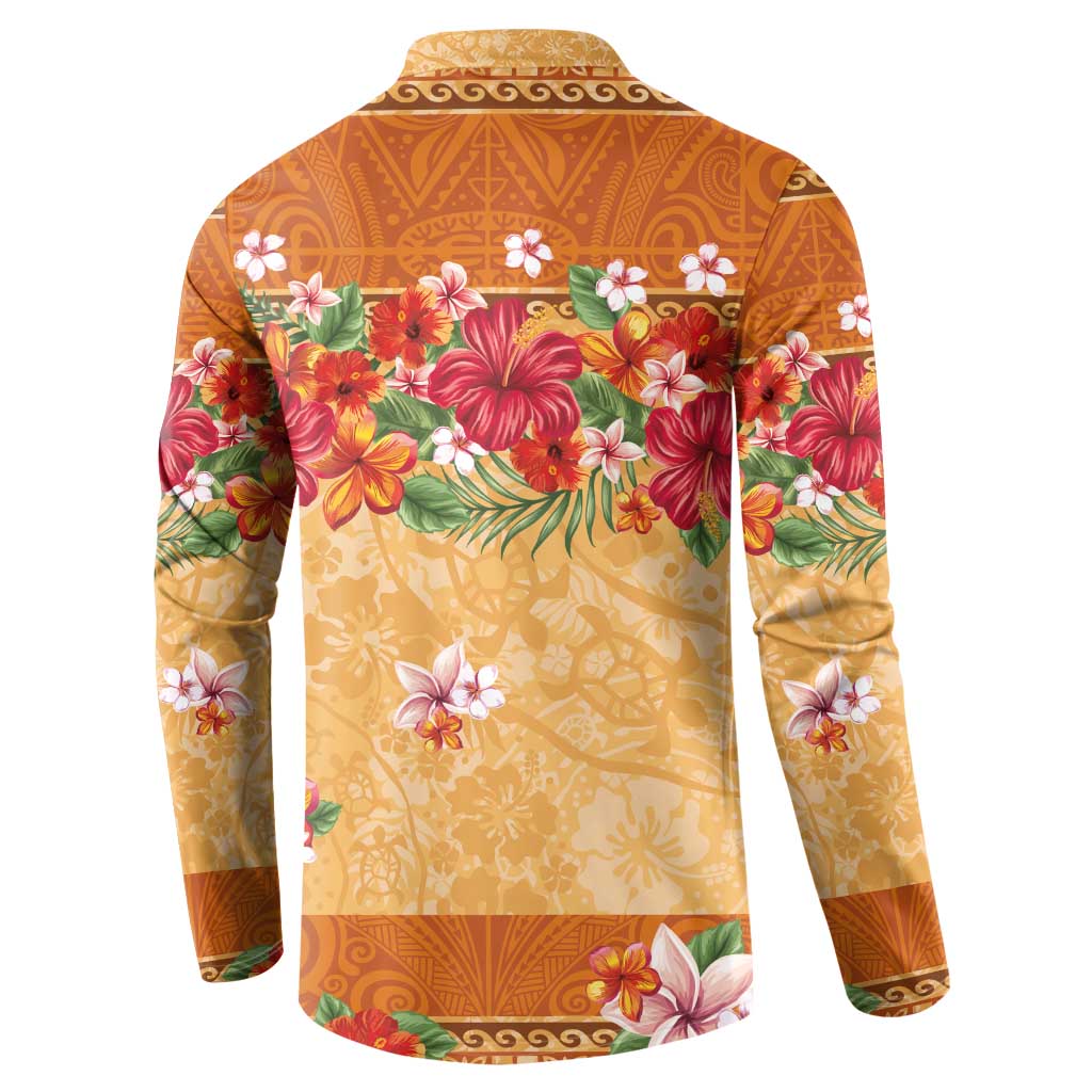 Hawaii Hibiscus Button Sweatshirt Turtles and Tribal Motifs Vintage Floral Style