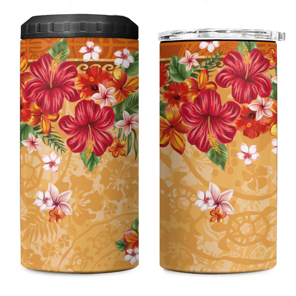 Hawaii Hibiscus 4 in 1 Can Cooler Tumbler Turtles and Tribal Motifs Vintage Floral Style LT03 One Size: 16 oz Yellow - Polynesian Pride
