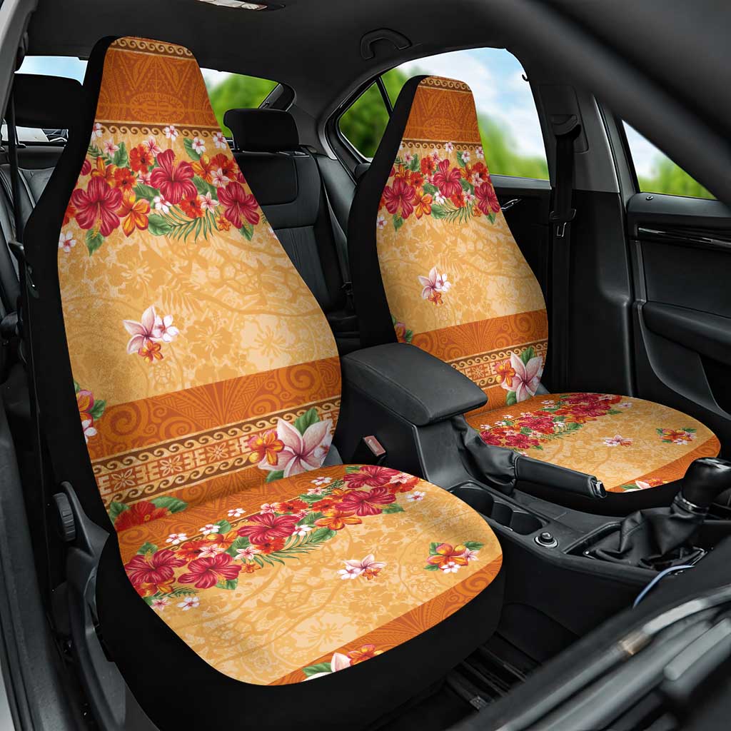 Hawaii Hibiscus Car Seat Cover Turtles and Tribal Motifs Vintage Floral Style LT03 One Size Yellow - Polynesian Pride