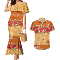 Hawaii Hibiscus Couples Matching Mermaid Dress and Hawaiian Shirt Turtles and Tribal Motifs Vintage Floral Style LT03 Yellow - Polynesian Pride