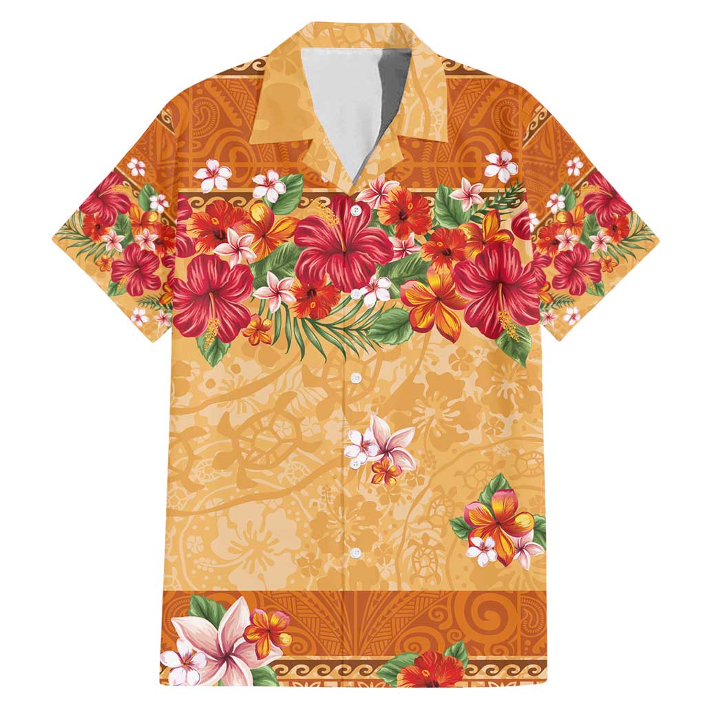 Hawaii Hibiscus Family Matching Mermaid Dress and Hawaiian Shirt Turtles and Tribal Motifs Vintage Floral Style LT03 Dad's Shirt - Short Sleeve Yellow - Polynesian Pride