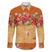 Hawaii Hibiscus Family Matching Mermaid Dress and Hawaiian Shirt Turtles and Tribal Motifs Vintage Floral Style LT03 Dad's Shirt - Long Sleeve Yellow - Polynesian Pride