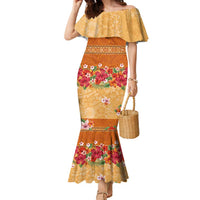 Hawaii Hibiscus Family Matching Mermaid Dress and Hawaiian Shirt Turtles and Tribal Motifs Vintage Floral Style LT03 Mom's Dress Yellow - Polynesian Pride