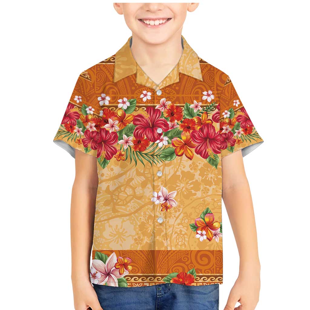 Hawaii Hibiscus Family Matching Mermaid Dress and Hawaiian Shirt Turtles and Tribal Motifs Vintage Floral Style LT03 Son's Shirt Yellow - Polynesian Pride