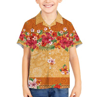 Hawaii Hibiscus Family Matching Off The Shoulder Long Sleeve Dress and Hawaiian Shirt Turtles and Tribal Motifs Vintage Floral Style LT03 Son's Shirt Yellow - Polynesian Pride