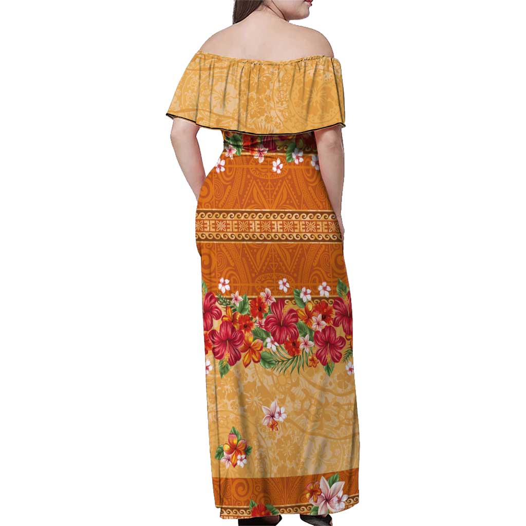 Hawaii Hibiscus Family Matching Off Shoulder Maxi Dress and Hawaiian Shirt Turtles and Tribal Motifs Vintage Floral Style LT03 - Polynesian Pride