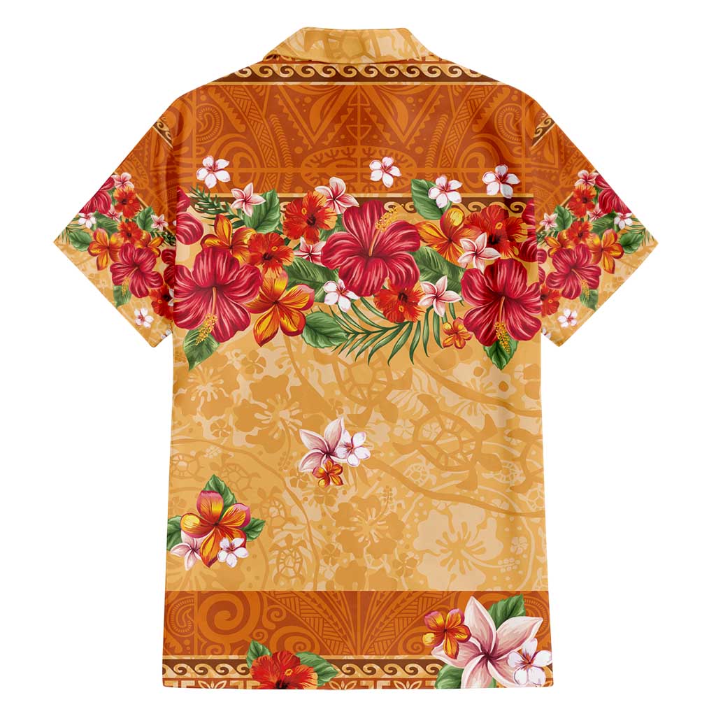 Hawaii Hibiscus Family Matching Off Shoulder Short Dress and Hawaiian Shirt Turtles and Tribal Motifs Vintage Floral Style