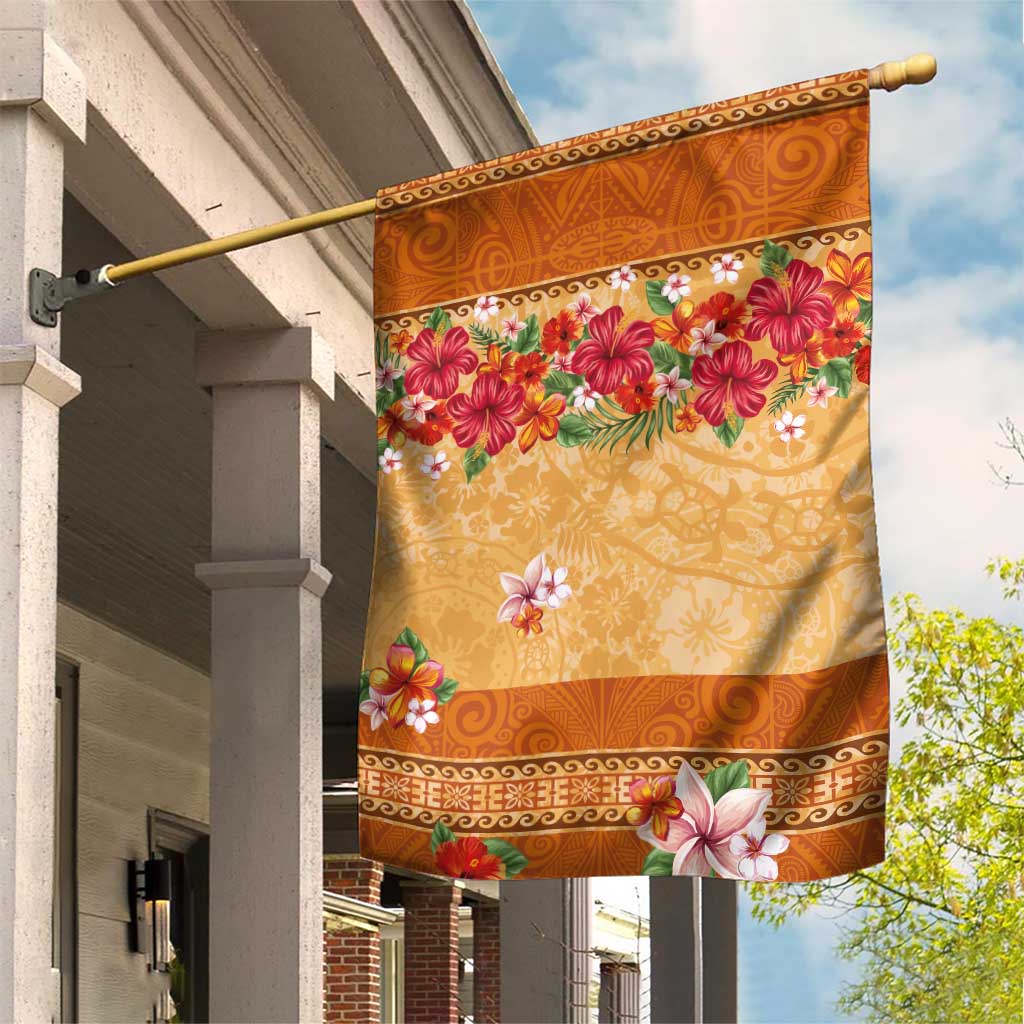 Hawaii Hibiscus Garden Flag Turtles and Tribal Motifs Vintage Floral Style LT03 House Flag Yellow - Polynesian Pride