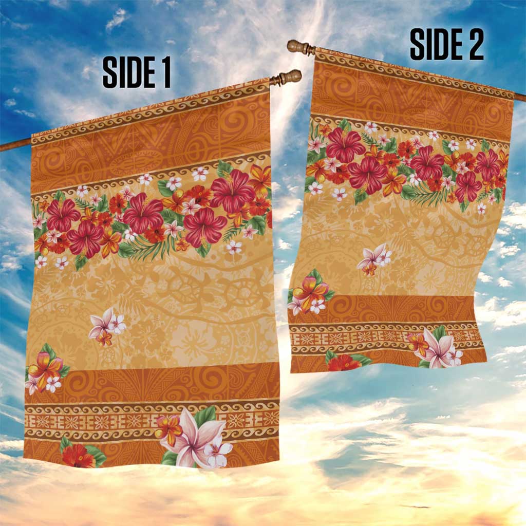 Hawaii Hibiscus Garden Flag Turtles and Tribal Motifs Vintage Floral Style LT03 - Polynesian Pride