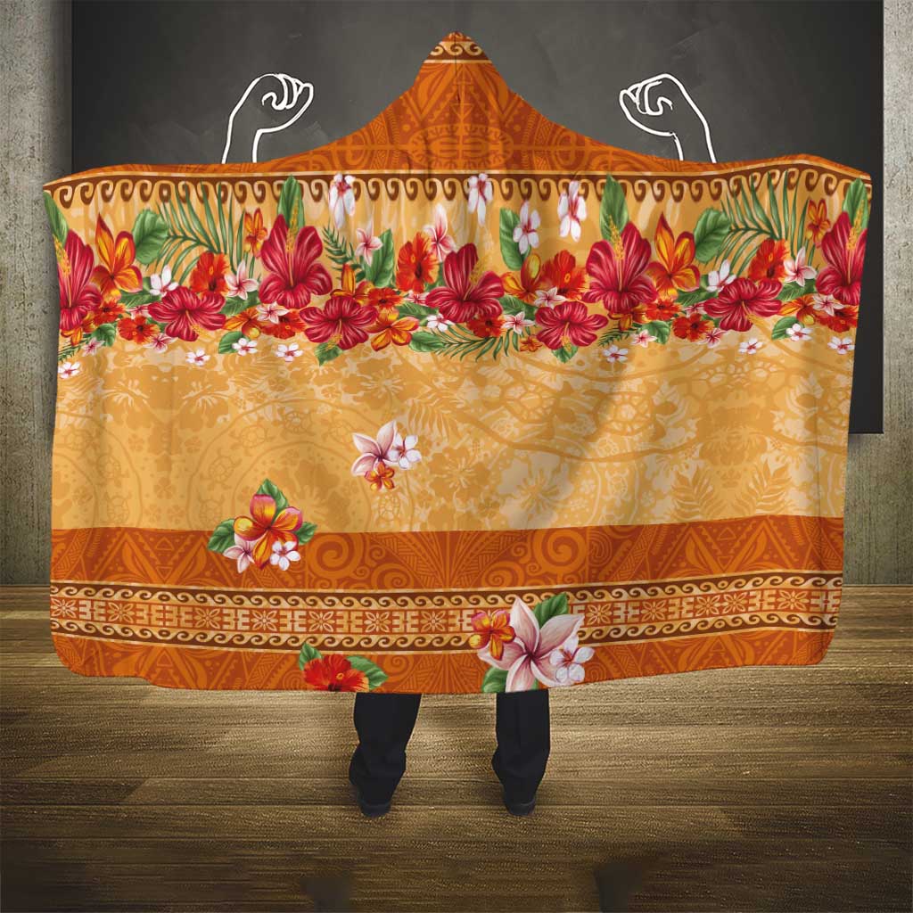 Hawaii Hibiscus Hooded Blanket Turtles and Tribal Motifs Vintage Floral Style LT03 - Polynesian Pride
