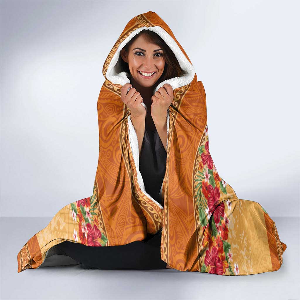 Hawaii Hibiscus Hooded Blanket Turtles and Tribal Motifs Vintage Floral Style LT03 - Polynesian Pride