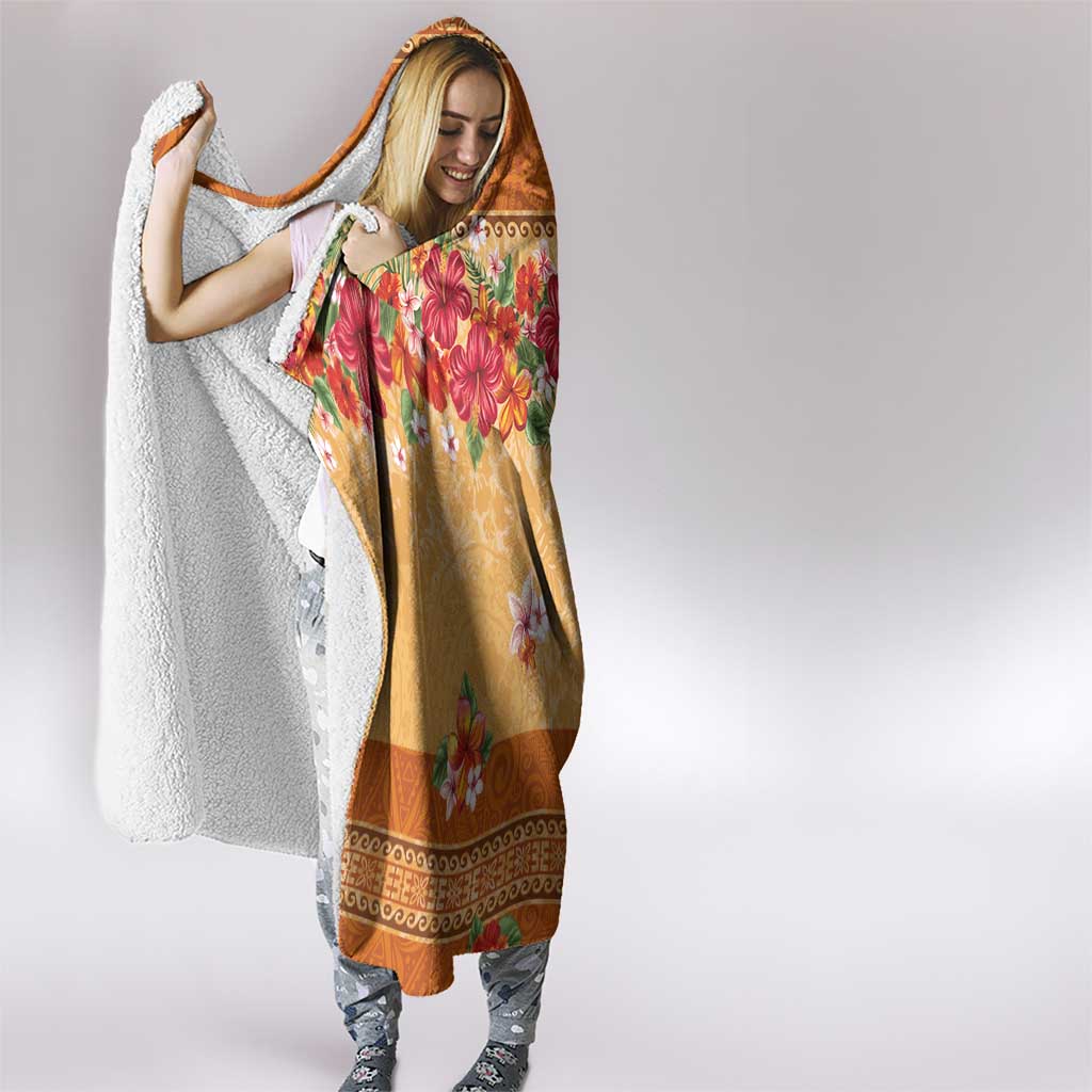 Hawaii Hibiscus Hooded Blanket Turtles and Tribal Motifs Vintage Floral Style LT03 - Polynesian Pride