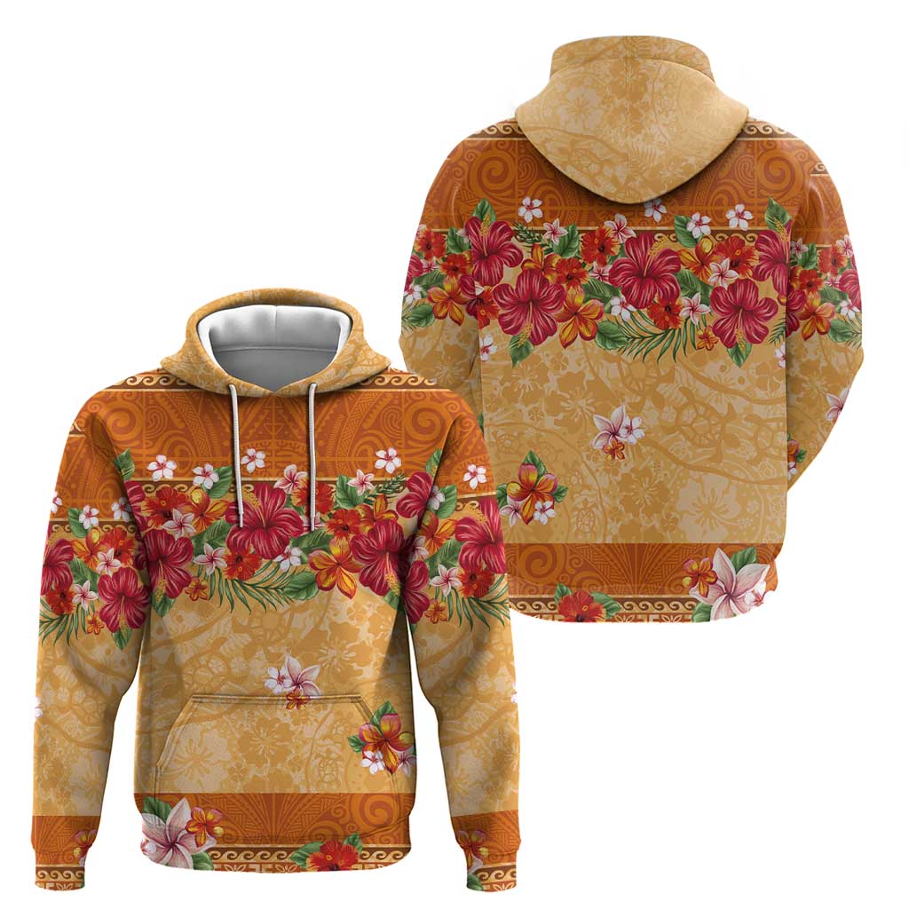 Hawaii Hibiscus Hoodie Turtles and Tribal Motifs Vintage Floral Style LT03 - Polynesian Pride