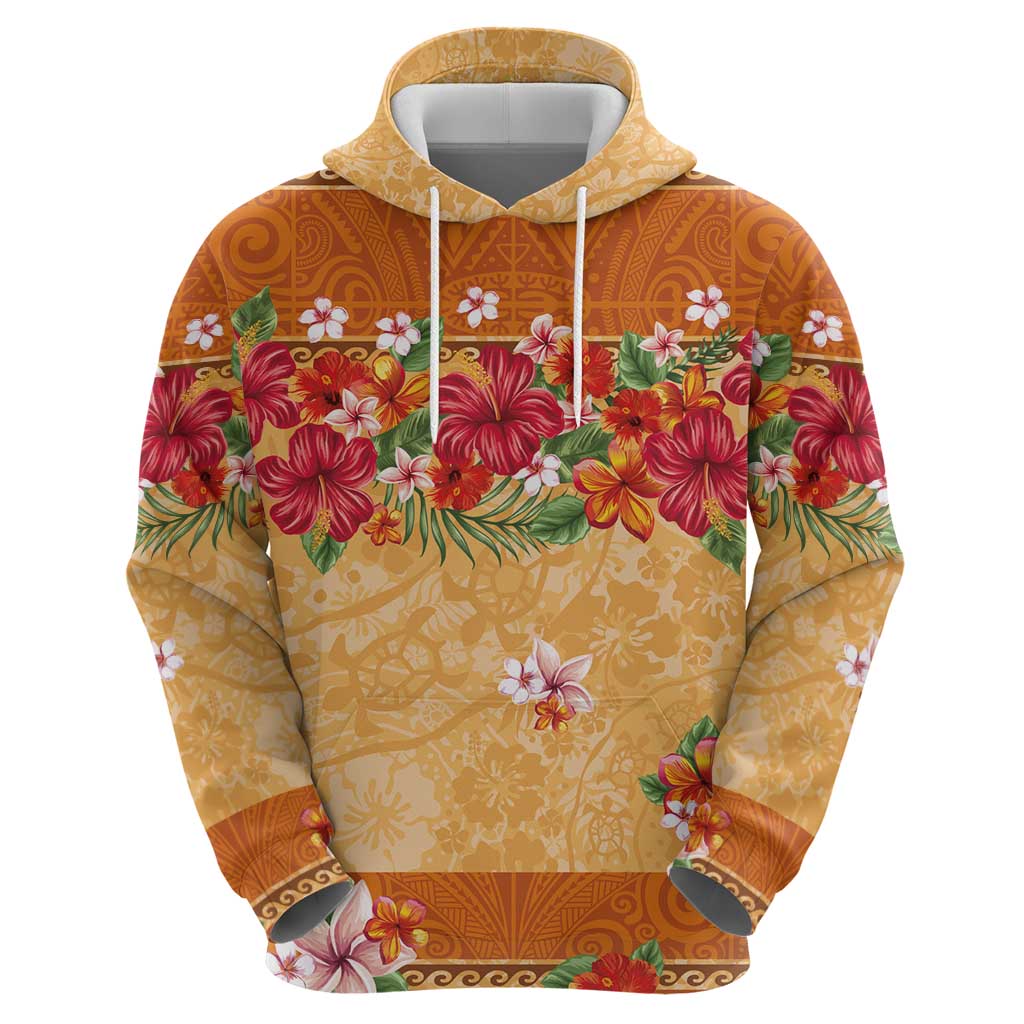 Hawaii Hibiscus Hoodie Turtles and Tribal Motifs Vintage Floral Style LT03 - Polynesian Pride