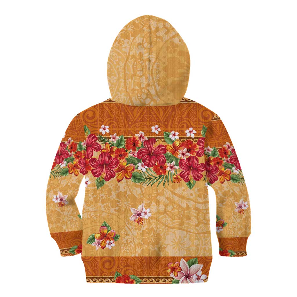 Hawaii Hibiscus Kid Hoodie Turtles and Tribal Motifs Vintage Floral Style LT03 - Polynesian Pride