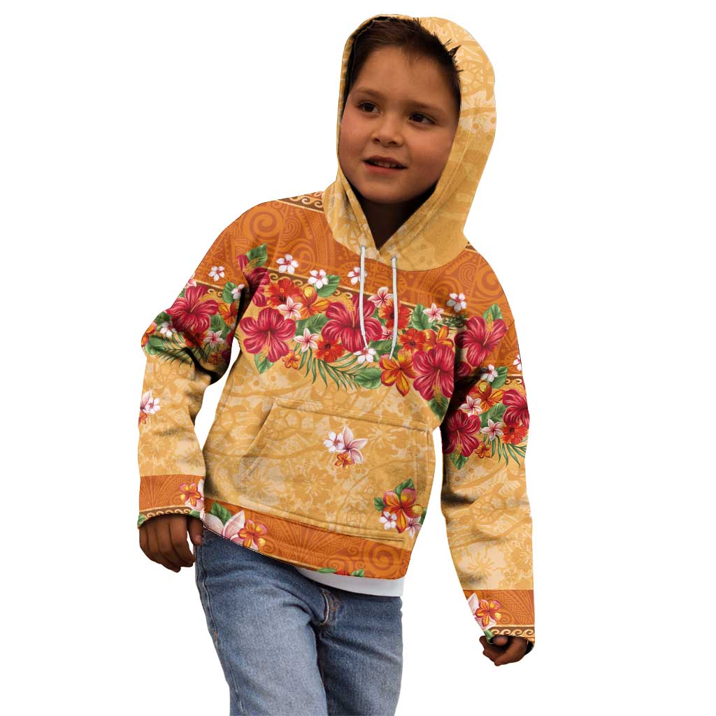 Hawaii Hibiscus Kid Hoodie Turtles and Tribal Motifs Vintage Floral Style LT03 - Polynesian Pride