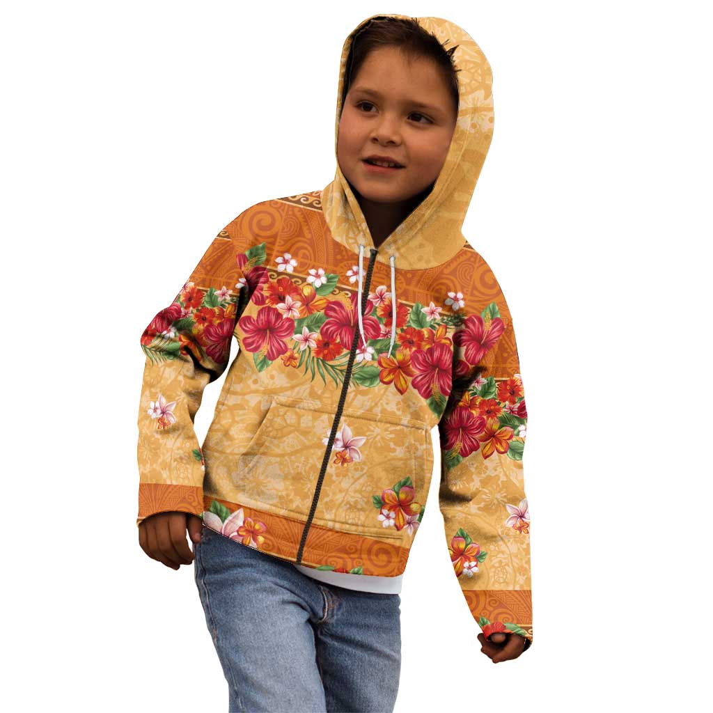 Hawaii Hibiscus Kid Hoodie Turtles and Tribal Motifs Vintage Floral Style LT03 - Polynesian Pride