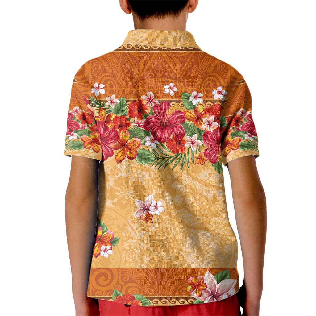 Hawaii Hibiscus Kid Polo Shirt Turtles and Tribal Motifs Vintage Floral Style LT03 - Polynesian Pride