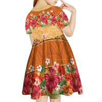 Hawaii Hibiscus Kid Short Sleeve Dress Turtles and Tribal Motifs Vintage Floral Style LT03 - Polynesian Pride