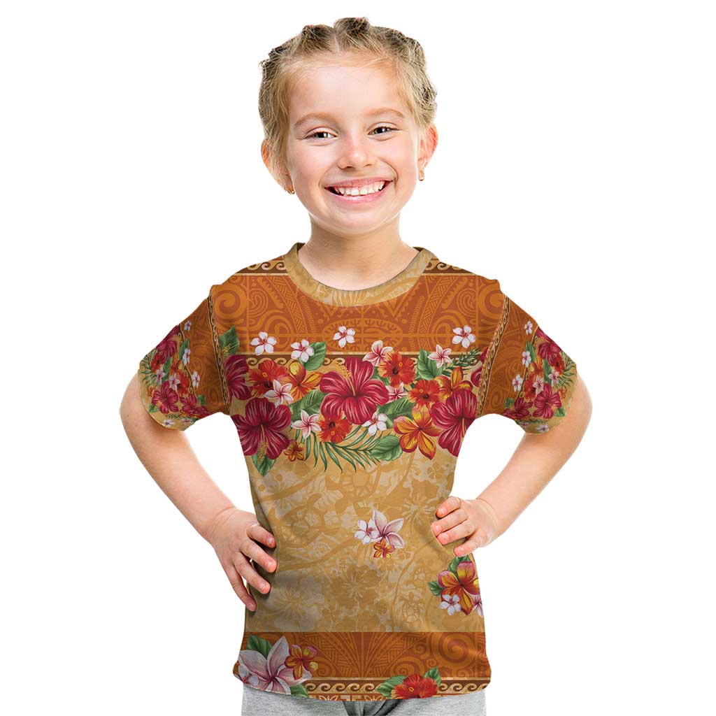 Hawaii Hibiscus Kid T Shirt Turtles and Tribal Motifs Vintage Floral Style LT03 Yellow - Polynesian Pride