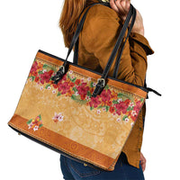 Hawaii Hibiscus Leather Tote Bag Turtles and Tribal Motifs Vintage Floral Style LT03 - Polynesian Pride