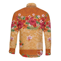 Hawaii Hibiscus Long Sleeve Button Shirt Turtles and Tribal Motifs Vintage Floral Style LT03 - Polynesian Pride
