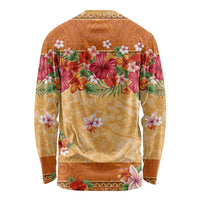 Hawaii Hibiscus Long Sleeve Shirt Turtles and Tribal Motifs Vintage Floral Style LT03 - Polynesian Pride