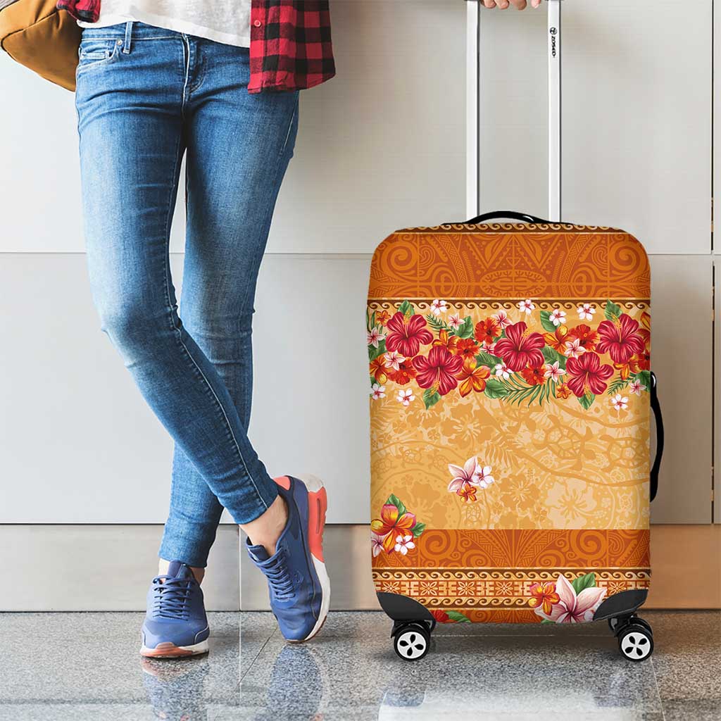 Hawaii Hibiscus Luggage Cover Turtles and Tribal Motifs Vintage Floral Style LT03 - Polynesian Pride