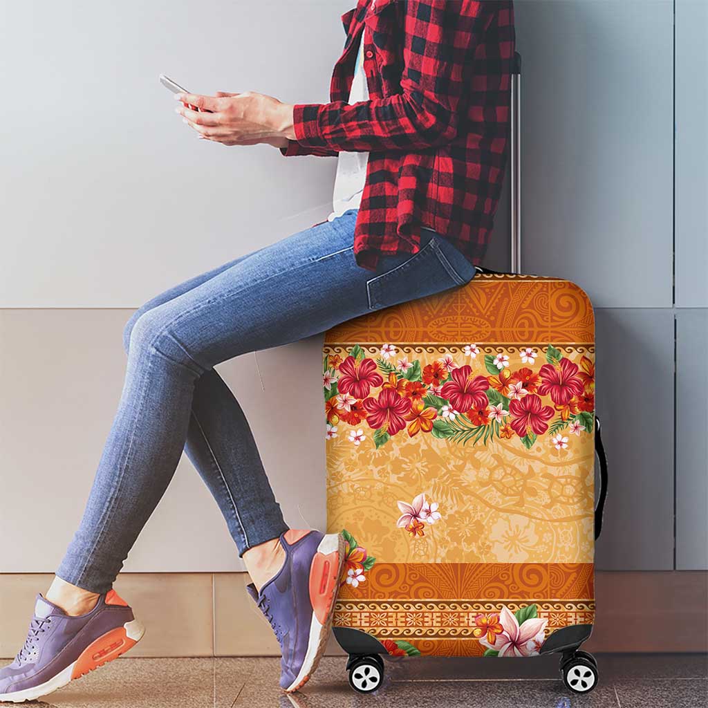 Hawaii Hibiscus Luggage Cover Turtles and Tribal Motifs Vintage Floral Style LT03 - Polynesian Pride